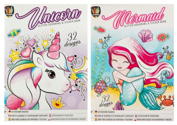 A4 Glitter Colouring & Sticker Book 2 Assorted