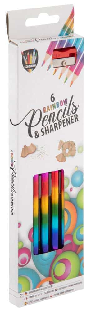 6 Rainbow Pencils + Sharpener