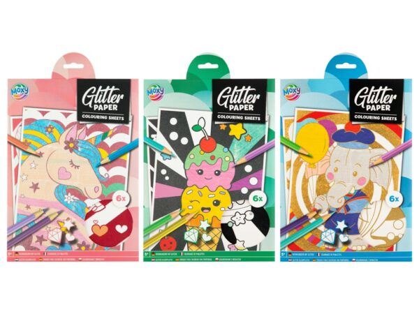 6 A4 Glitter Paper Colouring Sheets