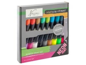 18x 36ml Acrylic Paint, Includes Fluorescent & Metallic Colours