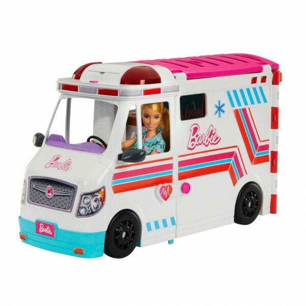 Barbie Ambulance and Hospital Playset, Emergency Vehicle with Lights and Sounds Transforms into Care Clinic, 20 Doll Accessories, One Barbie Vehicle - Image 2