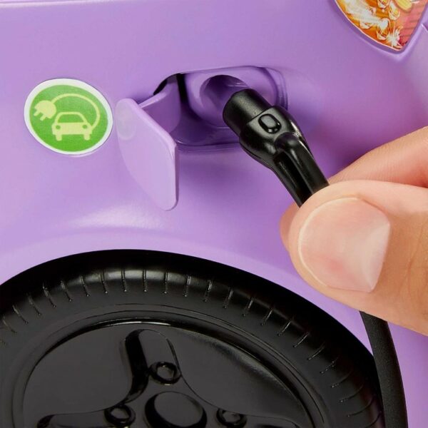 Barbie Car, Kids Toys, “Electric Vehicle” with Charging Station and Plug, Transforms into Convertible, Purple Car with Sunroof - Image 3