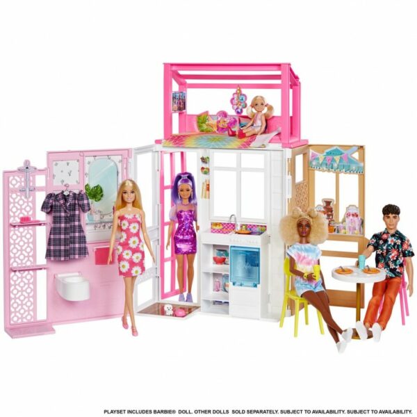 Barbie Dollhouse Playset with Barbie Doll & House with 2 Levels & 4 Play Areas, Fully Furnished, with Pet Puppy & Accessories - Image 2
