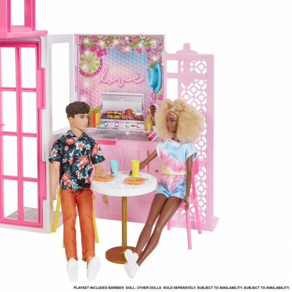 Barbie Dollhouse Playset with Barbie Doll & House with 2 Levels & 4 Play Areas, Fully Furnished, with Pet Puppy & Accessories - Image 4