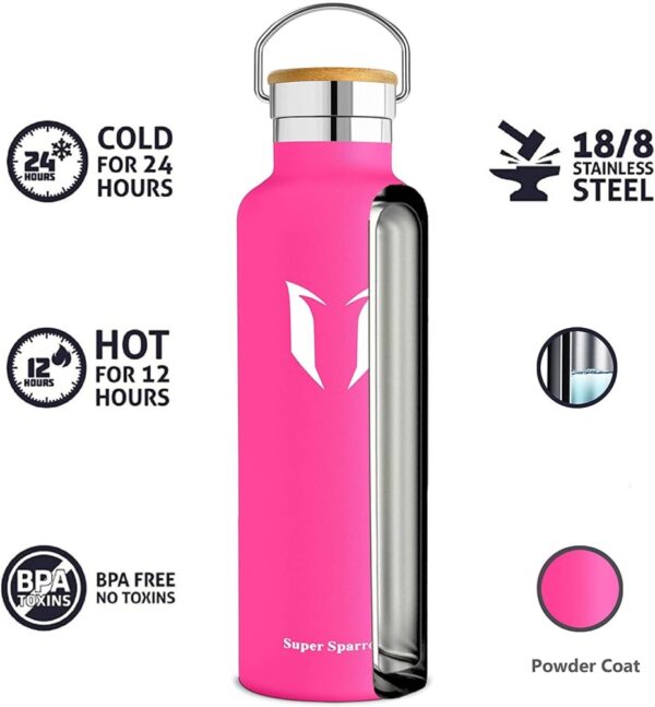 Vacuum Insulated Stainless Steel Water Bottle 620ml Rose - Image 3