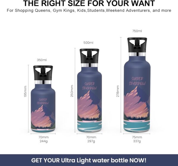 Super Sparrow Ultra-light Insulated Stainless Steel Water Bottle With Straw Lid 750ml Starry Purple - Image 3