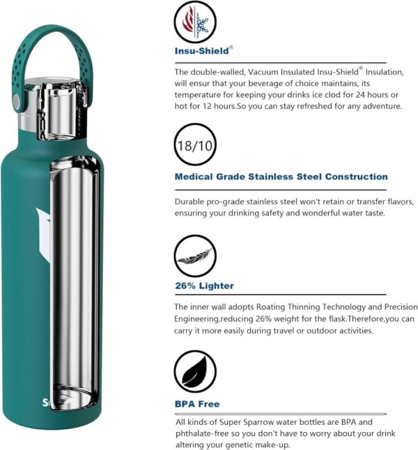 Super Sparrow Ultra-light Stainless Steel Water Bottle 750ml Dark Green - Image 4