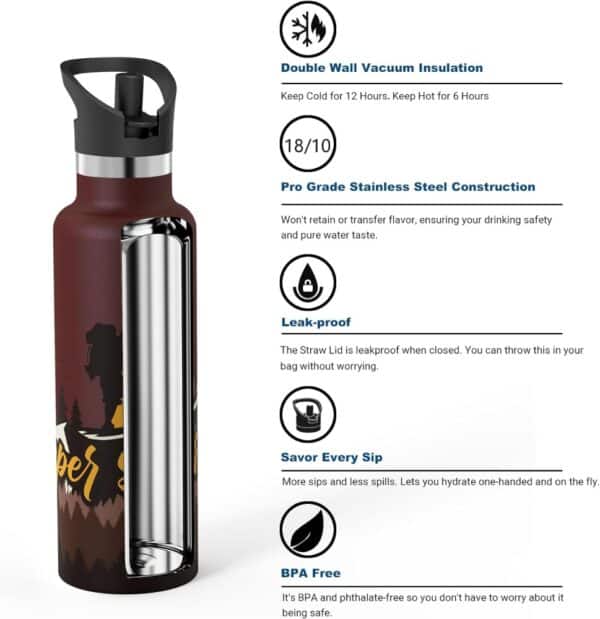Super Sparrow Ultra-light Insulated Stainless Steel Water Bottle With Straw Lid 750ml Dark Brown - Image 2