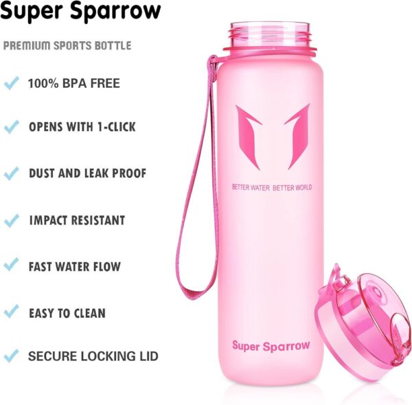 Super Sparrow Tritan Sports Bottle 1000ml Matt Pink - Image 3