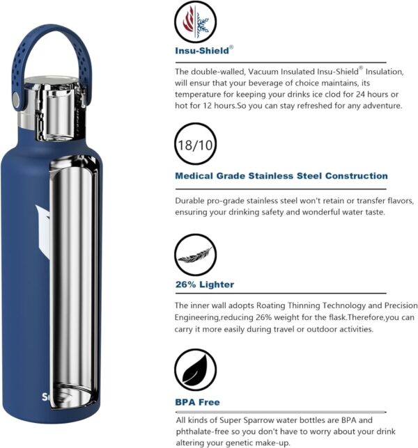 Super Sparrow Ultra-light Stainless Steel Water Bottle 750ml Blueberry - Image 3