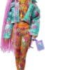 Barbie Extra Doll, Pink Braids in Floral Printed Jacket & Trousers, DJ Pet Mouse - Image 2