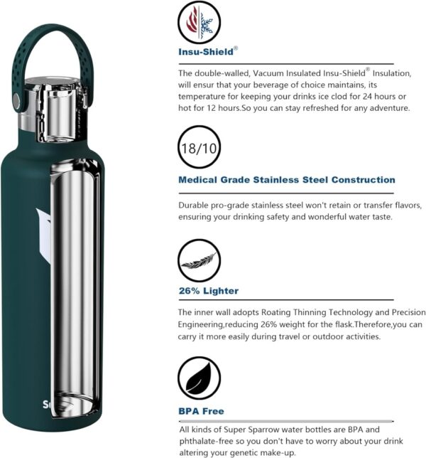 Super Sparrow Ultra-light Stainless Steel Water Bottle 750ml Jade - Image 4