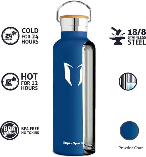 Vacuum Insulated Stainless Steel Water Bottle 620ml Cobalt Blue - Image 2