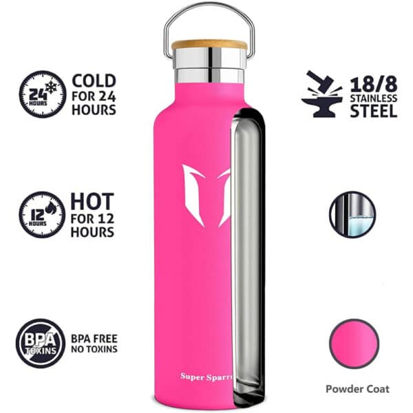 Super Sparrow Vacuum Insulated Stainless Steel Water Bottle 1000ml Rose - Image 2
