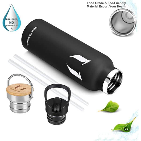 Super Sparrow Vacuum Insulated Stainless Steel Water Bottle 750ml Black - Image 3