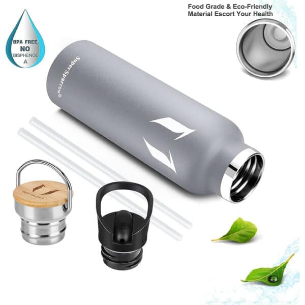 Vacuum Insulated Stainless Steel Water Bottle 750ml Grey - Image 3