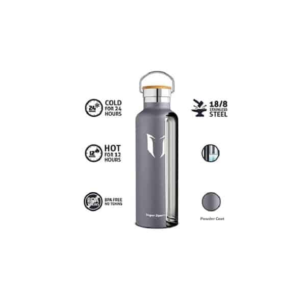 Super Sparrow Vacuum Insulated Stainless Steel Water Bottle 1000ml Grey - Image 3