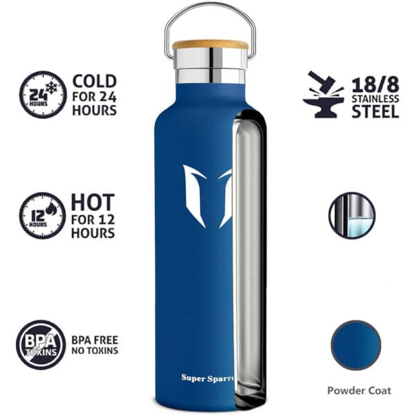 Super Sparrow Vacuum Insulated Stainless Steel Water Bottle 1000ml Blueberry - Image 3