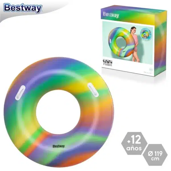 Bestway Rainbow Inflatable Swim Ring with Handles (+12 Years)