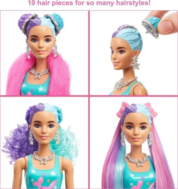 Barbie Color Reveal Doll, Glittery Purple with 25 Hairstyling & Party-Themed Surprises Including 10 Plug-In Hair Pieces - Image 2