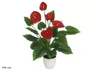 Artificial Red Anthurium In White Pot 72cm
