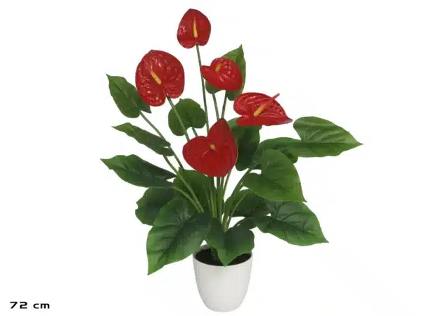 Artificial Red Anthurium In White Pot 72cm