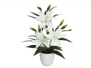 Artificial Lily With White Flowers in White Pot 57cm