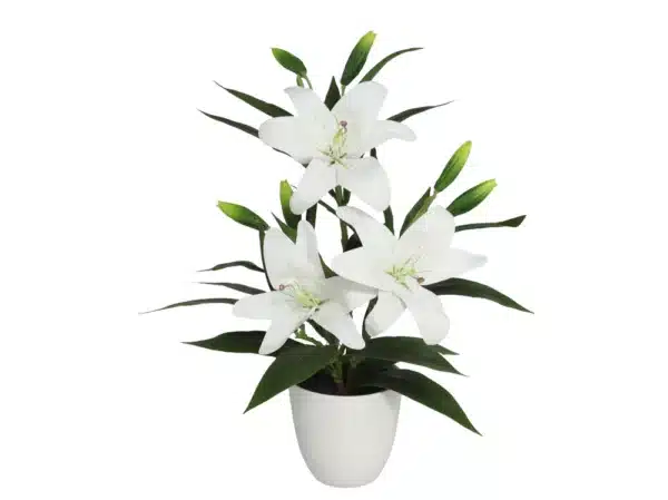 Artificial Lily With White Flowers in White Pot 57cm