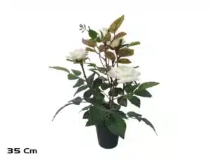 Artificial White Rose in Black Pot 35cm