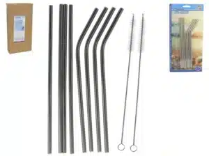 Set 6 Stainless Steel straws with Cleaning Brush 0.6x21.5cm