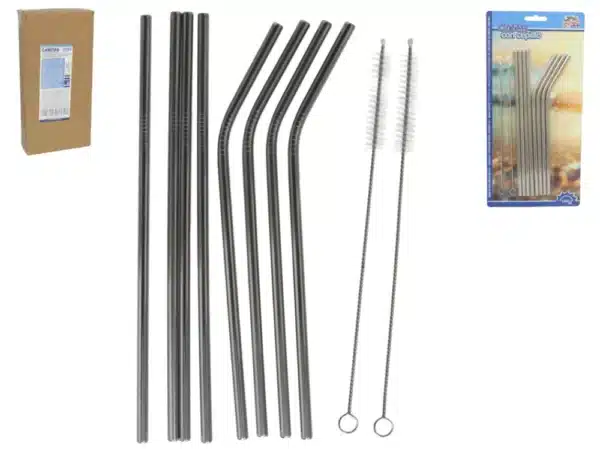 Set 6 Stainless Steel straws with Cleaning Brush 0.6x21.5cm