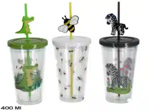 Animal Themed Plastic Cup With Straw 400ml