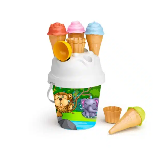 Animal Print Beach Bucket Set With Cones And Cupcakes 18cm