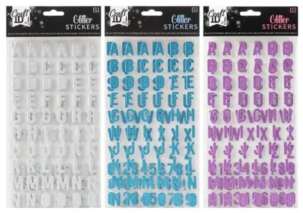 2 Sheets Glitter Alphabet Stickers, 27x14cm
