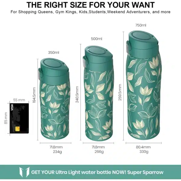 Super Sparrow Enjoy Series Ultra-light 750ml Dark Green Stainless Steel Bottle - Image 2