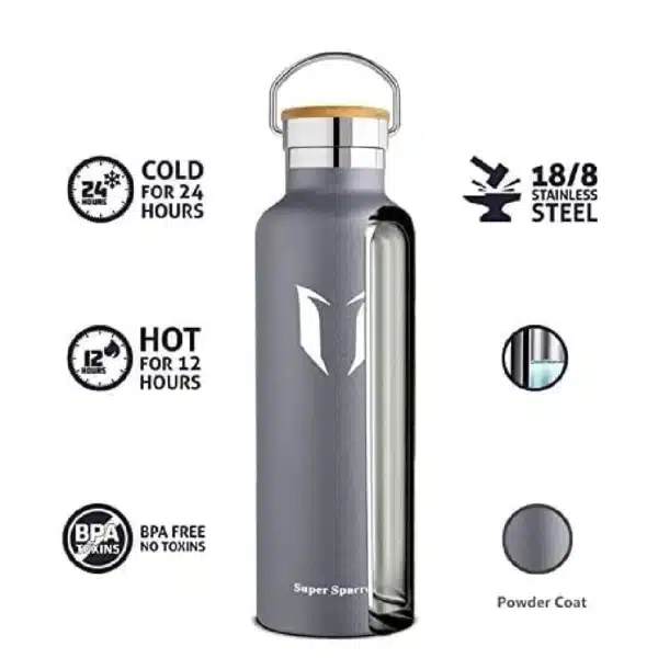 Vacuum Insulated Stainless Steel Water Bottle 750ml Grey - Image 4