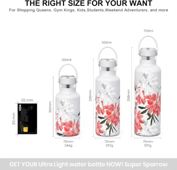 Super Sparrow Ultra-light Stainless Steel 750ml Water Bottle White - Image 3