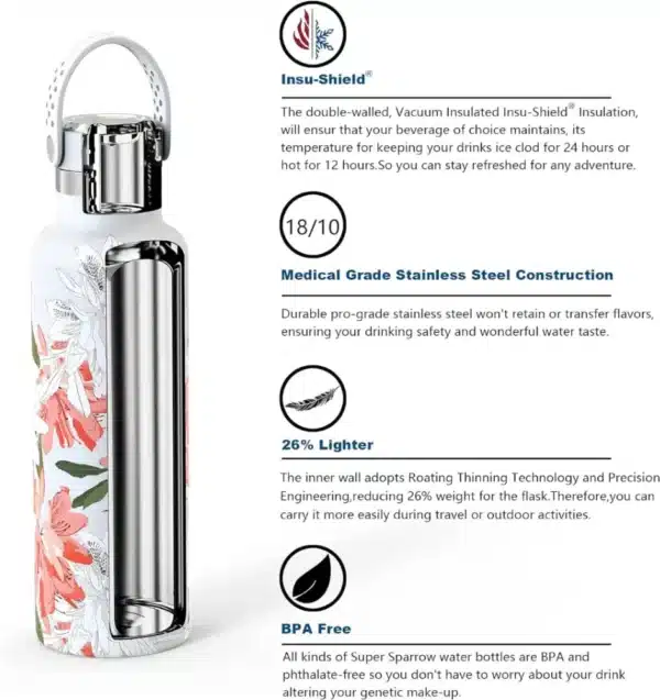 Super Sparrow Ultra-light Stainless Steel 750ml Water Bottle White - Image 2