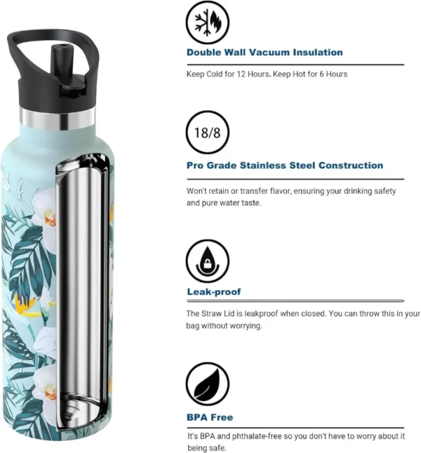 Super Sparrow Ultra-light Insulated Stainless Steel Water Bottle With Straw Lid 750ml Light Blue - Image 3