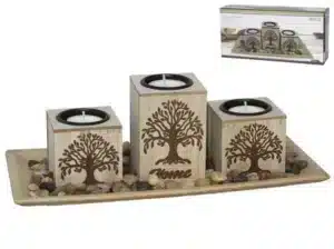 Set of 3 Tree Candle Holders With Tray
