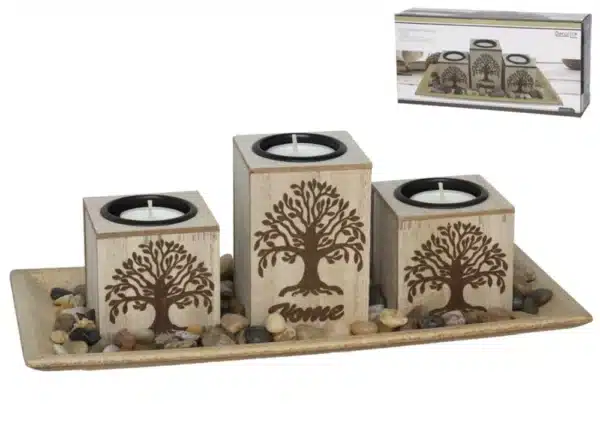 Set of 3 Tree Candle Holders With Tray