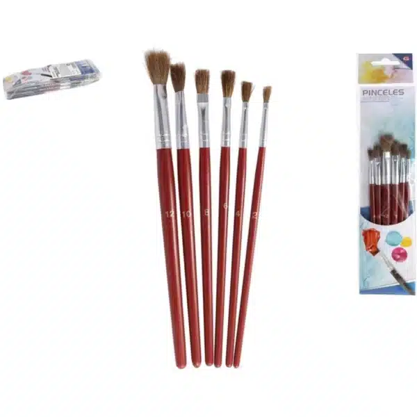 Pack of 6 Artist Brushes - 2, 4, 6, 8, 10, 12