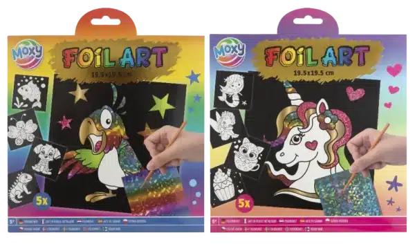5 Pack Foil Art Cards 21.5x21.5cm & Scratch Pen