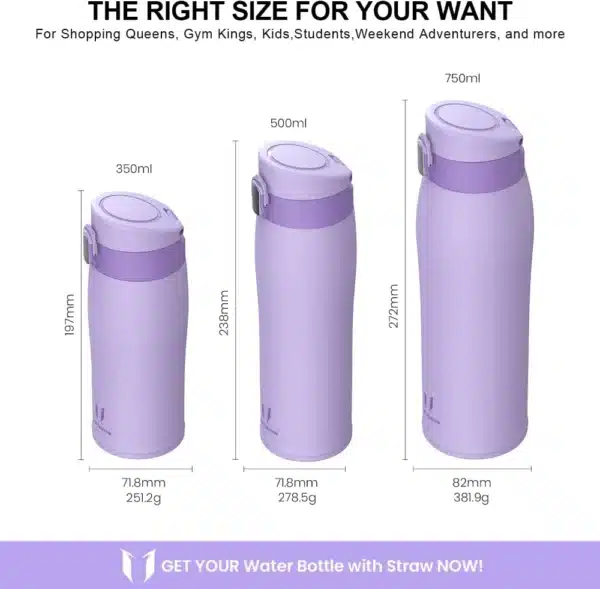 Super Sparrow Enjoy Series 500ml Stainless Steel Bottle With Straw Light Purple - Image 4