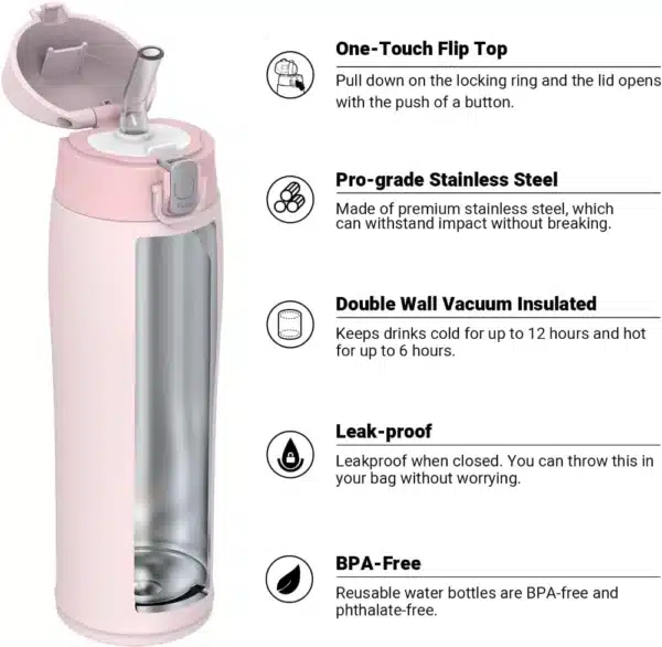Super Sparrow Enjoy Series 500ml Stainless Steel Bottle With Straw Light Pink Dual - Image 4