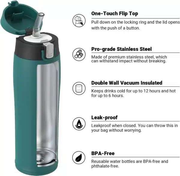 Super Sparrow Enjoy Series 500ml Stainless Steel Bottle With Straw Dark Green - Image 2