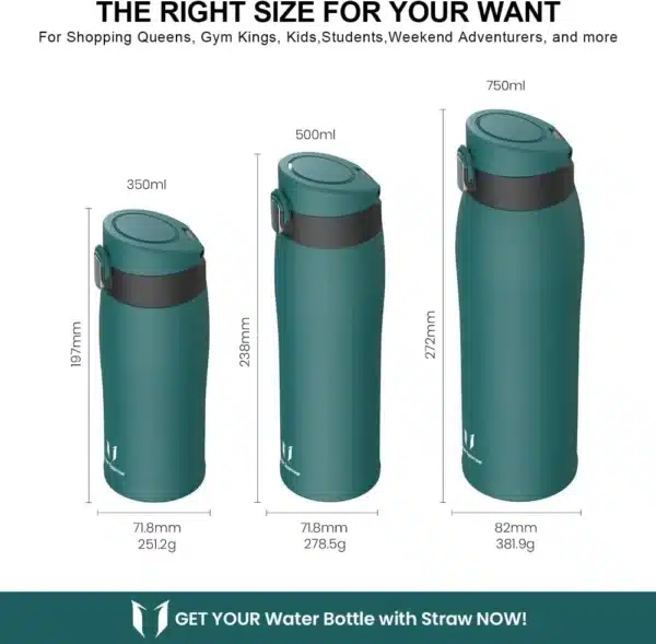 Super Sparrow Enjoy Series 500ml Stainless Steel Bottle With Straw Dark Green - Image 3