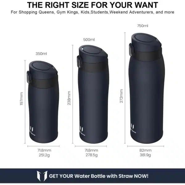 Super Sparrow Enjoy Seires 750ml Stainless Steel Bottle With Straw Oxford Blue - Image 2