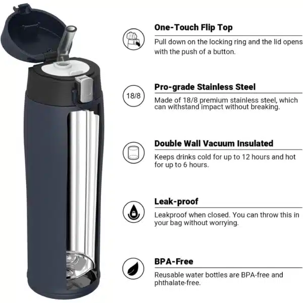Super Sparrow Enjoy Seires 750ml Stainless Steel Bottle With Straw Oxford Blue - Image 3