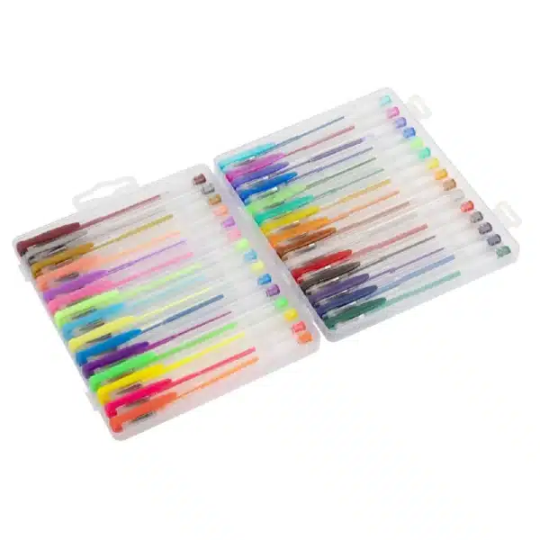 30 Assorted Gel Pens In Carry Case: 12 Glitter, 12 Neon - Image 2